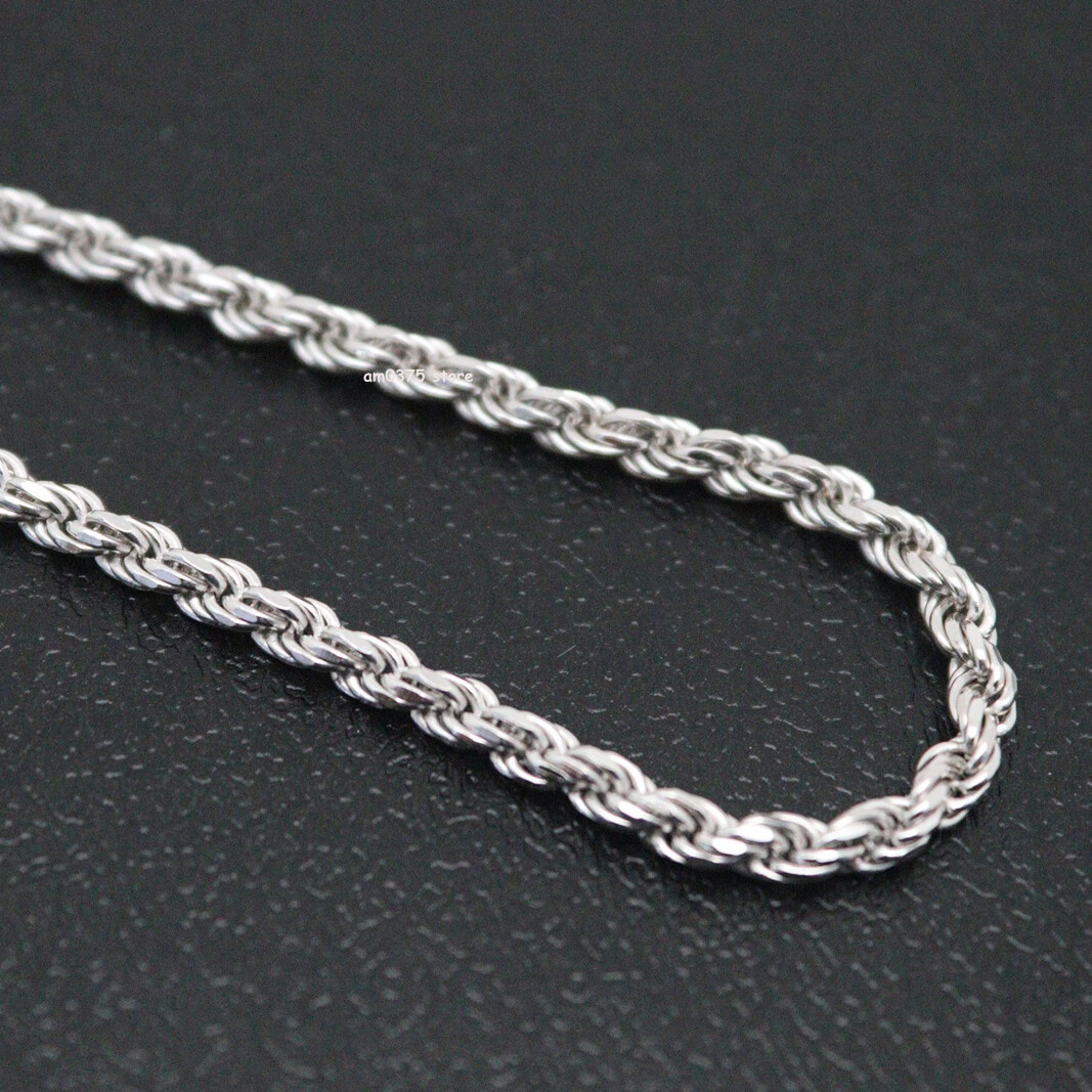 Real 925 Sterling Silver Necklace Women Men 3mm Rope Chain Link