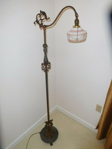Antique Art Deco Nouveau Iron Bridge Floor Lamp Serpents Marble