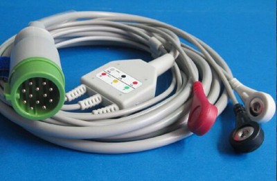 One Piece 3 lead ECG EKG Cable compatible Physio Control Lifepak 12 AHA Snap