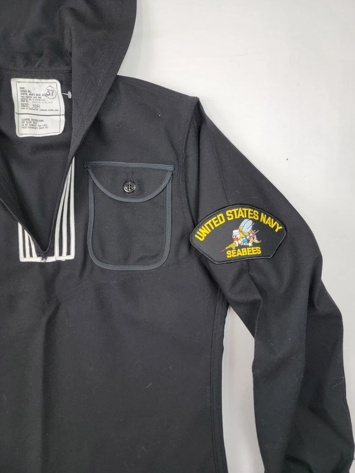 De Colección US Seabees Azul Marino Chaqueta Galleta 38R Azul Lana Jersey Vestido Top Brownwood Co Foto 3 de 4