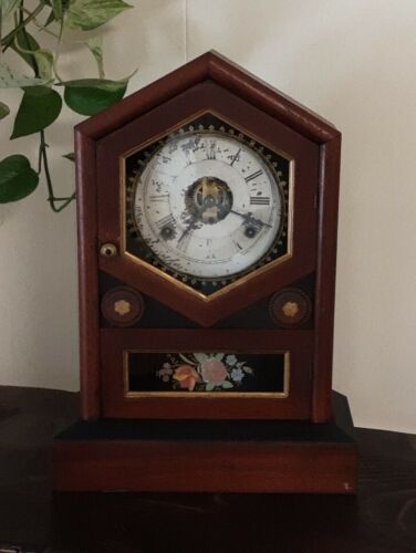 Antique Jerome & Co Gothic Mantle Clock Circa 1800s Steeple Style W/ Key & Chime - Picture 1 of 12