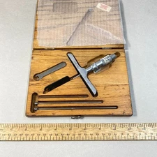Geo. Scherr Micrometer Depth Gage Gauge Set 4" Base 3 Rods w/Wood Case