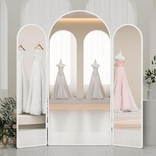 3 Way Arched Full Length Trifold Mirror Free Standing Tempered Glass Metal Frame