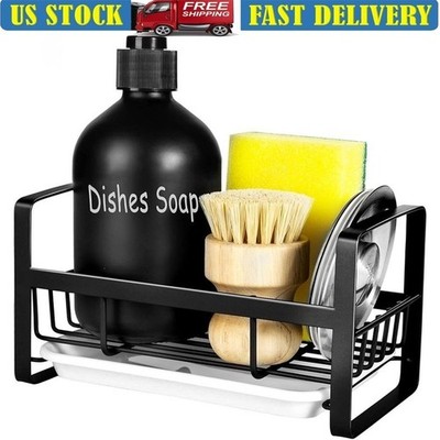 Kitchen Sink Organizer Stainless Steel Rack W/ Drip Tray Wall Mounted Storage US