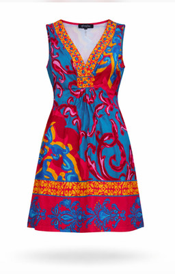 Hale Bob Vibrant Print Sleeveless Dress Sz S Pink Blue Boho Resort