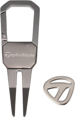 Taylormade Golf Green Fork Divot Tool CARABINER w/ Ball Marker UN102 Silve