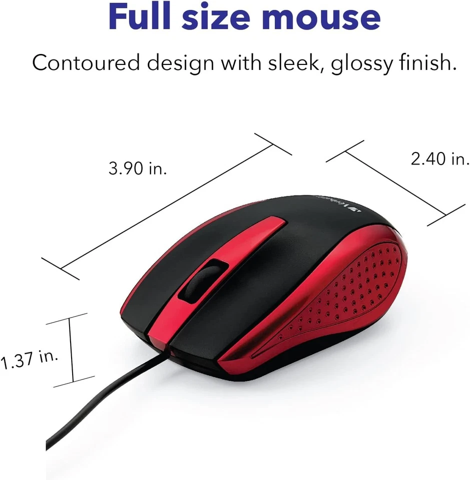 Verbatim Wired USB Computer Mouse - Corded for Laptops and PCs Red  - Image 4 of 4