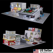 Diorama 1:64 Diecast Garage Model LED Japanese Parking Lot Scene Display Case US