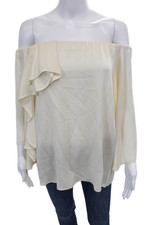 Halston Heritage Womens Off Shoulder Flare Half Sleeve Silk Blouse White Size 10