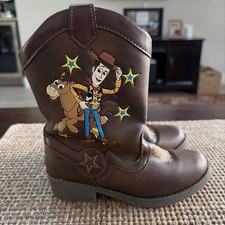 Disney Pixar Toy Story 4 Woody Forky Brown Zip Cowboy Boots Youth Sz 9