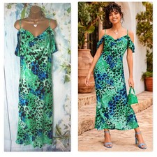 River Island Plus Size 18 Satin Animal Print Midi Dress Cowl Neck Slip Occasion