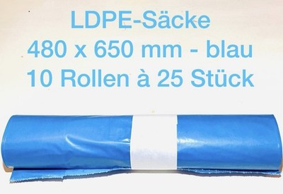 LDPE-Müllsäcke 460X650 mm extra stark blau|10 Rollen A25 Stück 