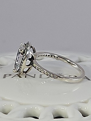 Authentic Pandora Sterling Sparkling Teardrop Halo Ring #196251CZ