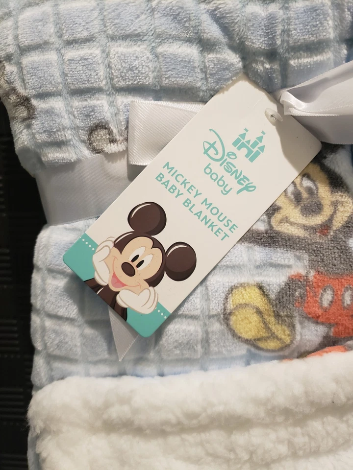 Disney Bebé Mickey Mouse Bebé Manta Azul Blanco Sherpa NUEVO Foto 2 de 4