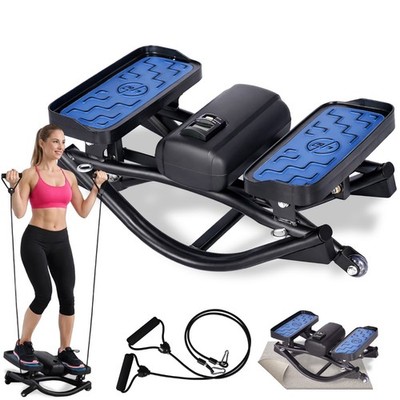 Side-to-Side Rock Stepper w Elastic Resistance Bands Anti-Slip Mat LCD Monitor