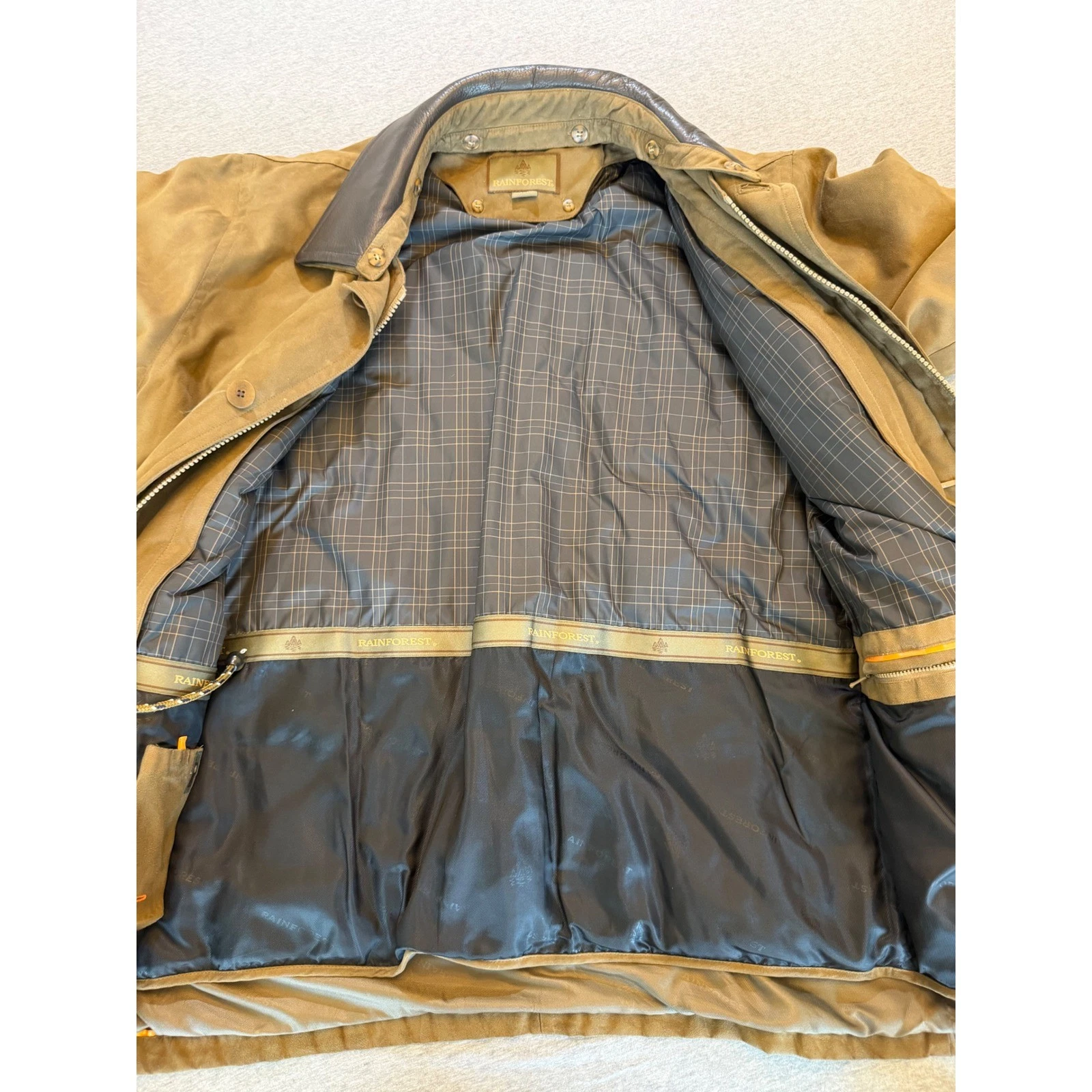 Rainforest Mens Microfiber Field Jacket Tan Brown Leather Trim Collar Large image 4