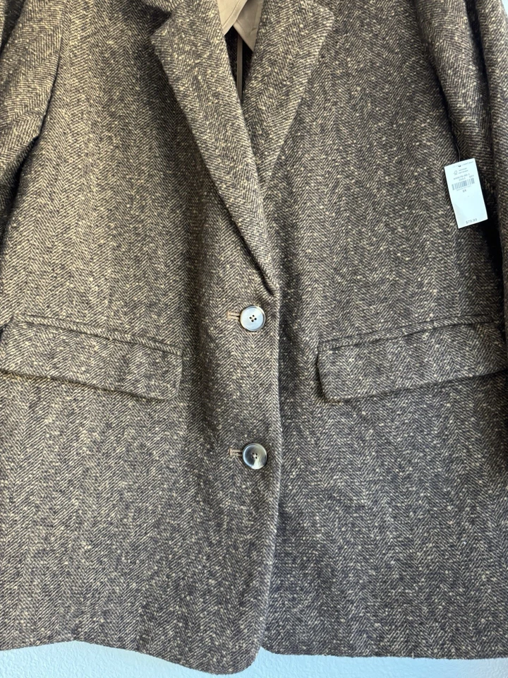 ¡NUEVO CON ETIQUETAS! Abrigo de mujer Old Navy con botones espiga chaquetón marrón tweed chaqueta talla: 2X Foto 4 de 4