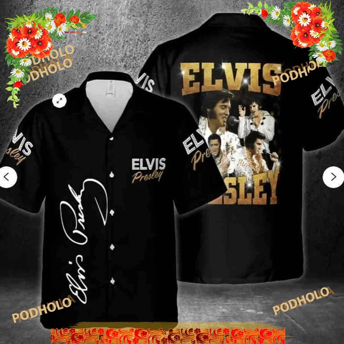 Spreadshirt Elvis Presley Met Gitaar En Microfoon Mannen Contrast