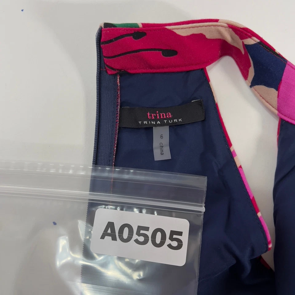 Trina Turk 6 Floral Printed Ponte Midi Dress Pink Halter Wedding Guest - Image 3 of 4