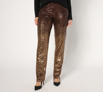 Susan Graver Women's Pants Sz M Occasions Ombre Sequin Pull On Blk/Blue A672489