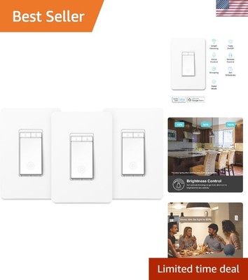 Effortless Mood Lighting: 3-Pack Smart Dimmer Switch, Alexa & Google Compatible