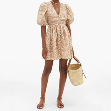Zimmermann Carnaby Dress Size 1 (10 AU/UK (US 6)) Shirred Mini Leopard Linen