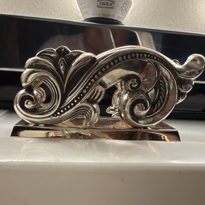 Brighton Silver-Tone Scroll Design Desktop Business Card Holder Stand