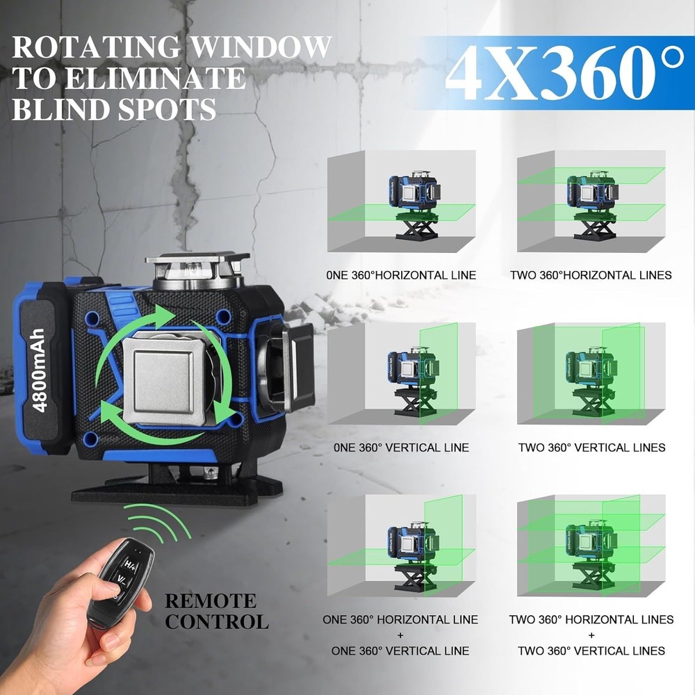 Laser Level with Tripod 360 Self Leveling with 2 Li-ion Battery for Construction