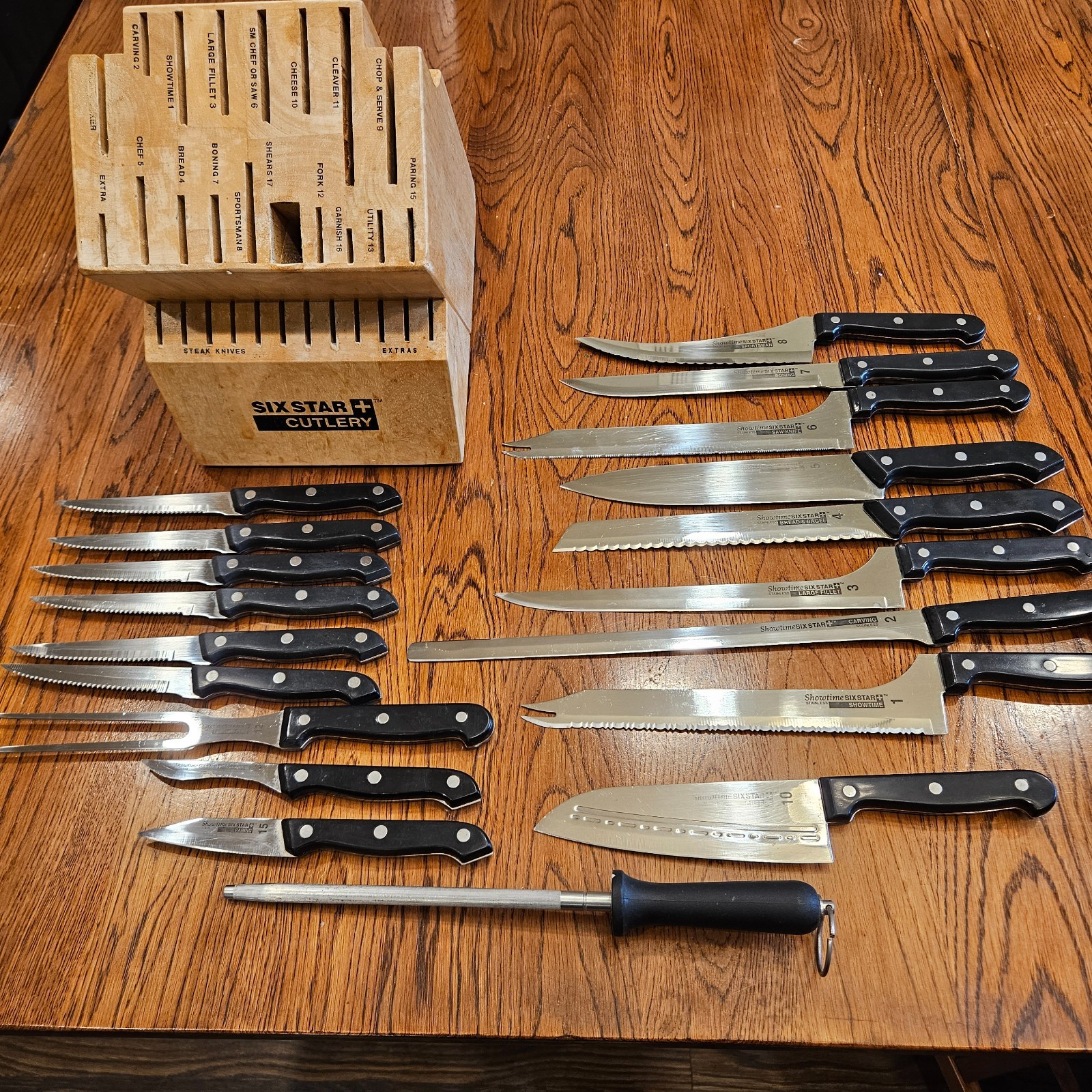 Ronco Showtime SIX STAR Cutlery Set of 19 Knives + Sharpener + Knife Block