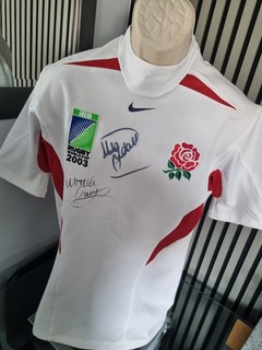 England 2003 Rugby World Cup Winning Signed Shirt Matt Dawson & Mike Tindall