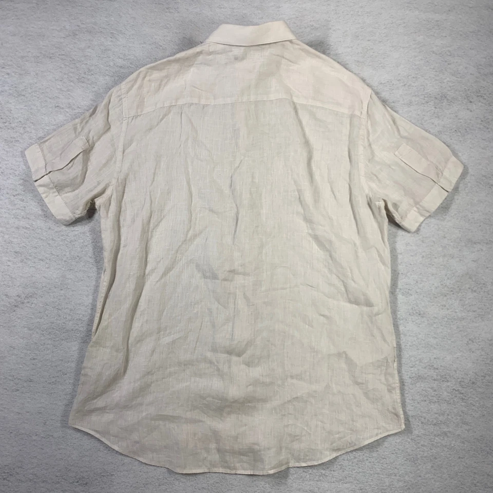 Theory Linen Shirt Men's Large White Short Sleeve Button Up Lightweight Casual - Image 3 of 4