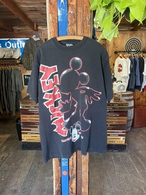 Vintage 90 s Disney Mickey Mouse Shadow All Over Print Rare AOP Rap T Shirt XL