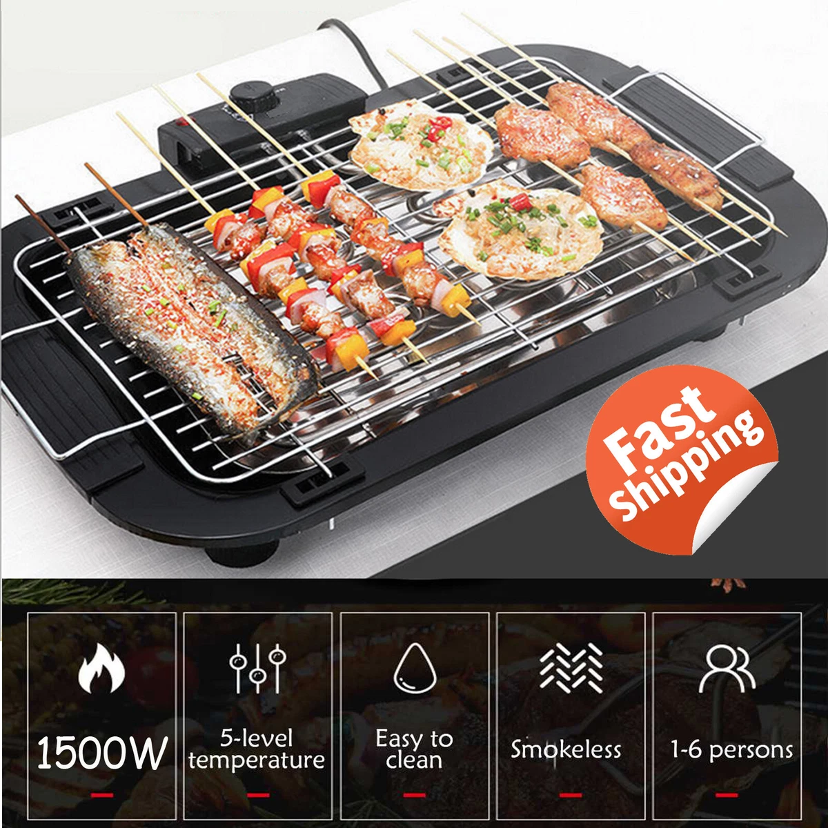 Indoor Smokeless BBQ Portable Grill Barbecue Non Stick Electric