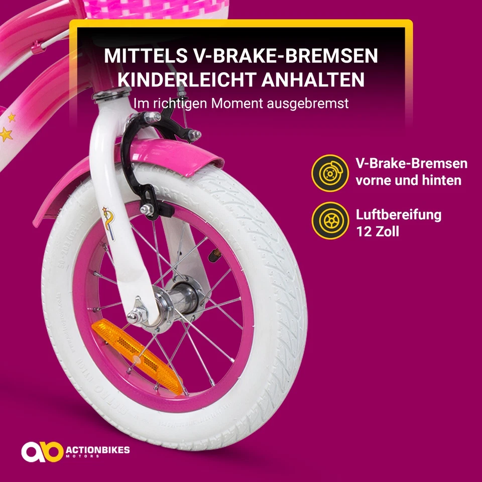 Kinderfahrrad Unicorn 12 Zoll Kinder Mädchen Einhorn Fahrrad mit Stützräder pink - Bild 2 von 4