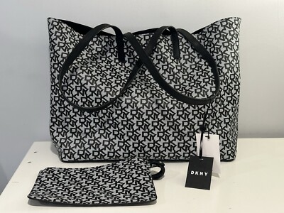 DKNY Brayden NWT $178 Large Reversible Tote w/ Clutch Coin Purse Travel Shopper