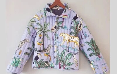 Indian Handmade Lila Tiger Flauschig Steppjacke Baumwolle Damen Kleidung Jacke - Bild 1 von 3