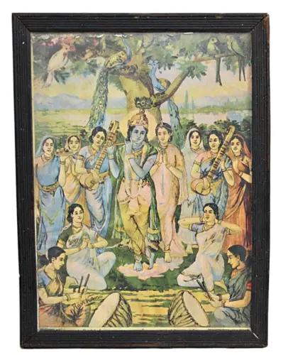 Old Vintage Raslila Oleograph by Raja Ravi Varma Elegant Framed Lithograph Print - Picture 7 of 19