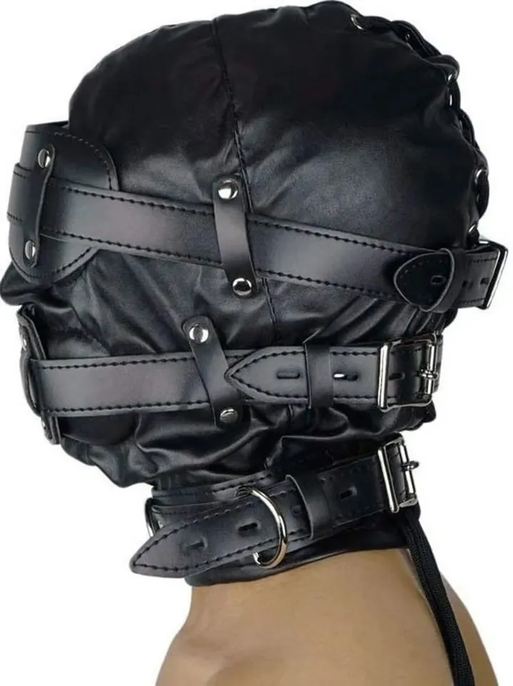 Padded Leather Headgear Hood Mask Rmovable Mouth Gag Plug Blindfold ...