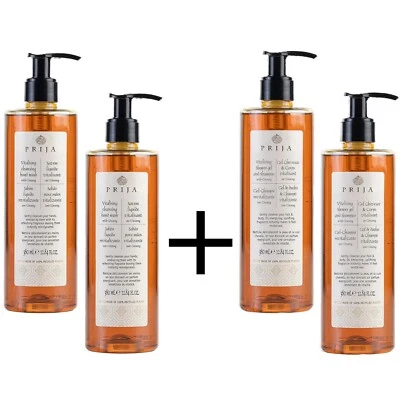 Prija Flüssigseife 2x + Duschgel 2x mit Ginseng Duschgel Haarshampoo Seife 380ml