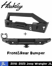 Hawkley Fit for 2018-2025 Jeep WRANGLER JL Front &Rear Bumper w/D-Rings+Ledlight
