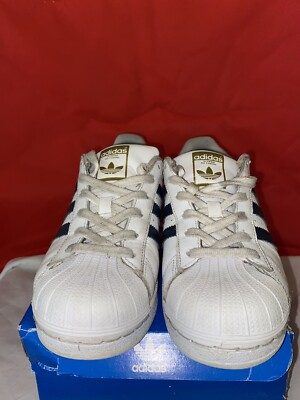 Adidas Original Superstar Foundation J White Navy Sneakers GS Size