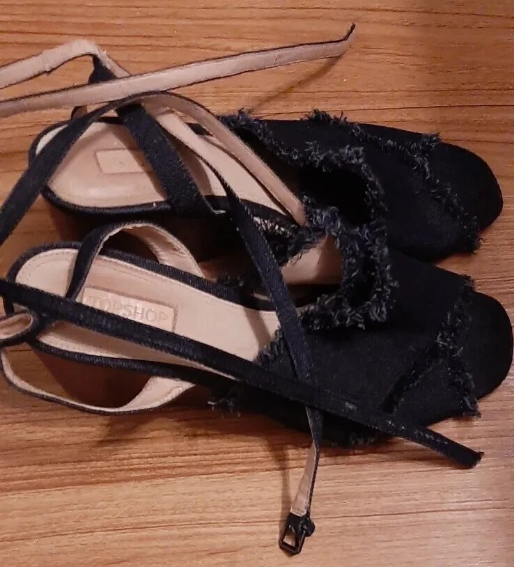 Sandalias TOPSHOP Denim Correa Alrededor Cuña Punta Abierta Talla 9M Foto 4 de 4
