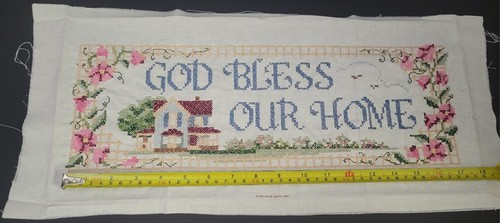 Vintage Cross Stitch God Bless Our Home Completed Ready to Use Or Frame - Picture 4 of 7