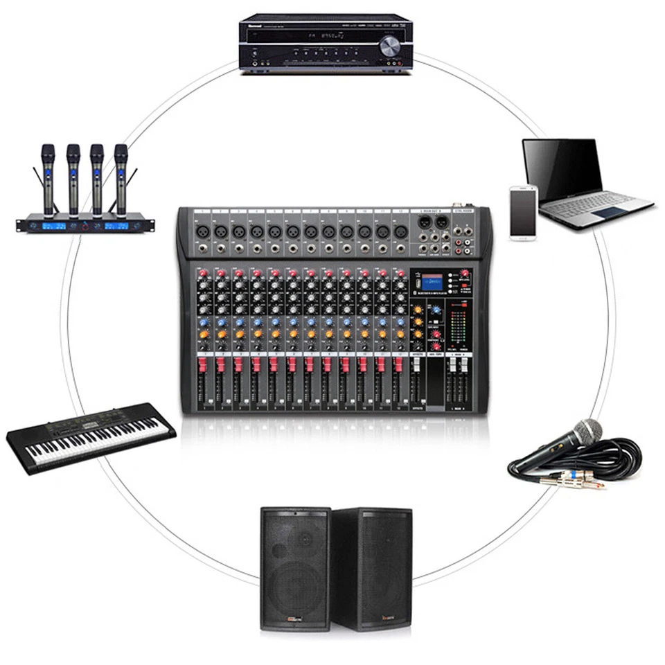 12 Channel Professional Live Studio Audio Mixer Power Mixing Console Sound &USB - Image 2 of 4