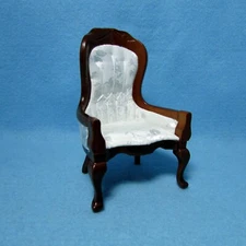 Dollhouse Miniature Wood Victorian White Satin Gents Chair Mahogany CLA10699