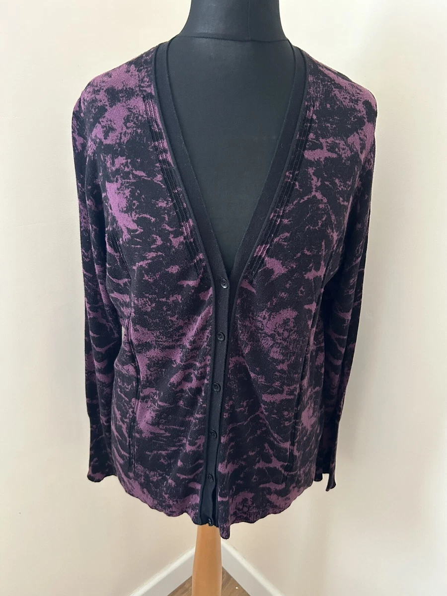 SIMPLY VERA VERA WANG Purple Black Printed Knit Cardigan Cotton