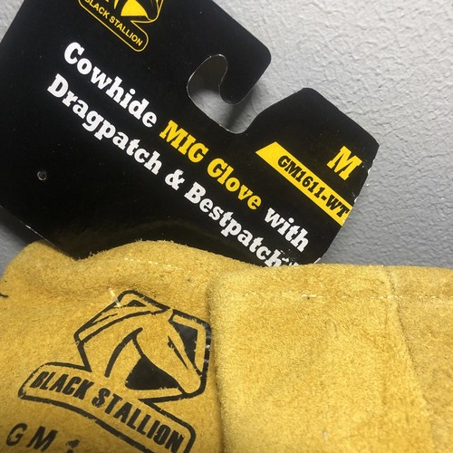 Black Stallion Cowhide Mig Gloves With Drag patch & Best patch (M Gm1612-WT) - Picture 2 of 8