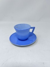 Hazel Atlas Little Hostess Mini Tea Cup  Saucer Blue Milk Glass VTG Inv 23