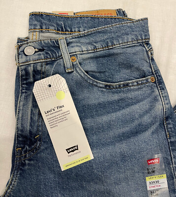 New Levis Flex 511 Mens Slim Fit Stretch Jeans 33X30 Blue W33L30