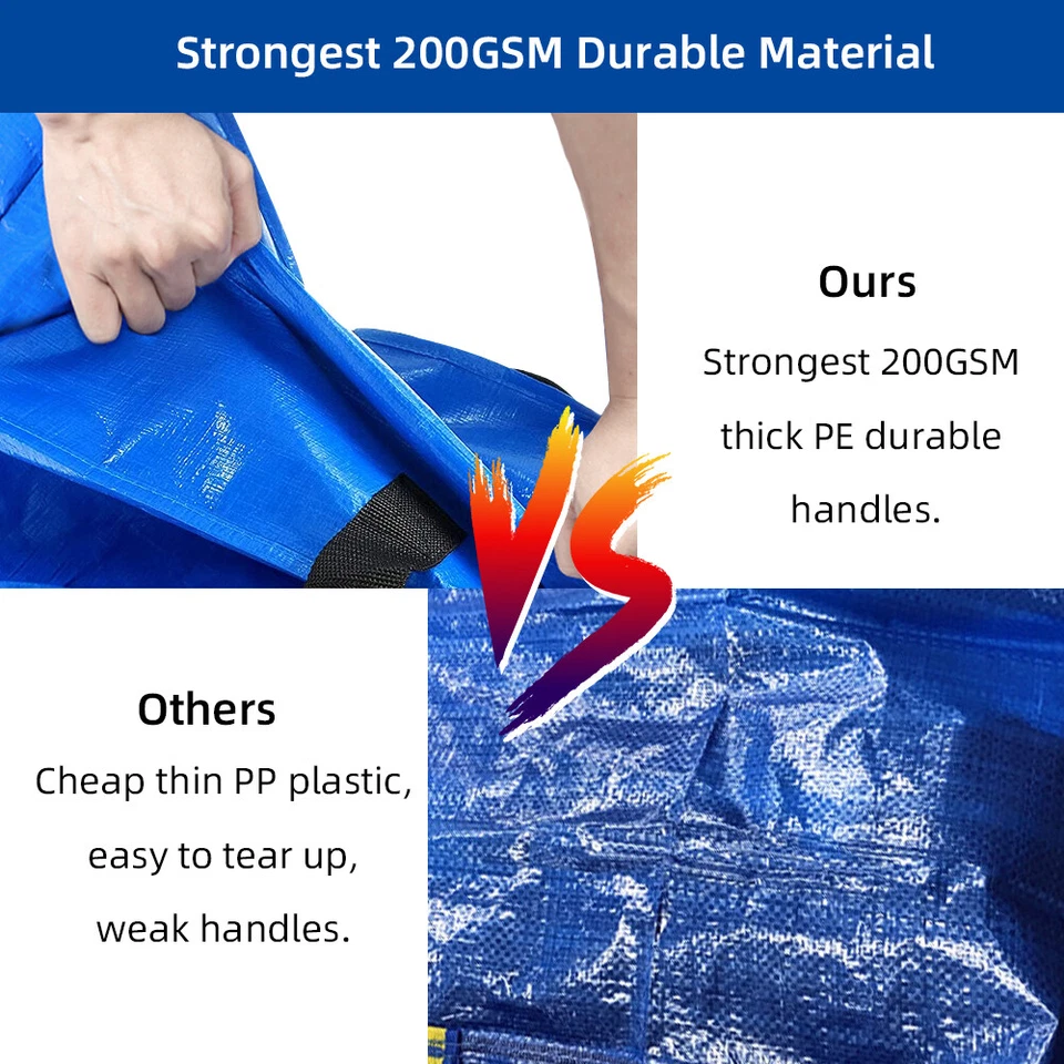 4-Pack Storage Bag Extra Large Heavy Duty Zipped Reusable Blue Moving Bags - Image 2 of 4